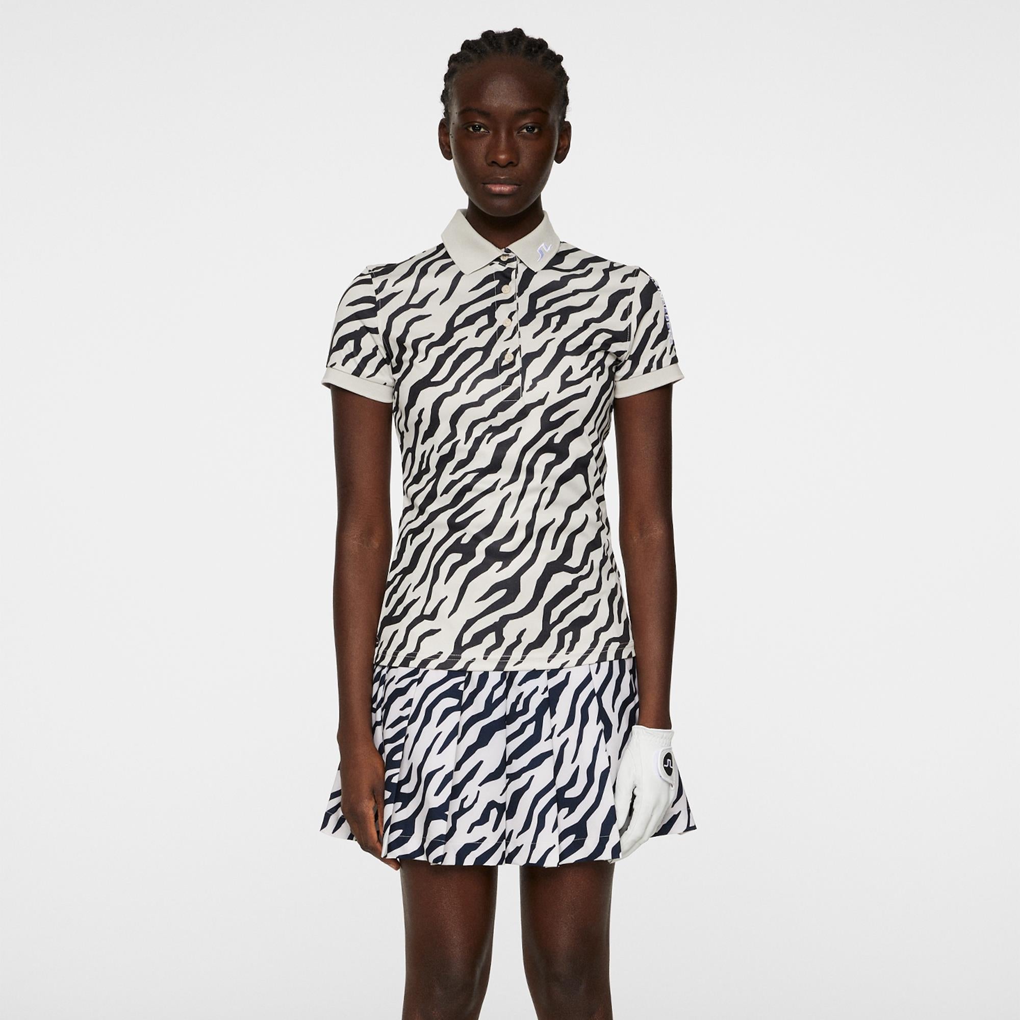 J Lindeberg Tour Tech Print Ladies Golf Polo Shirt Tour Tiger Moonbeam